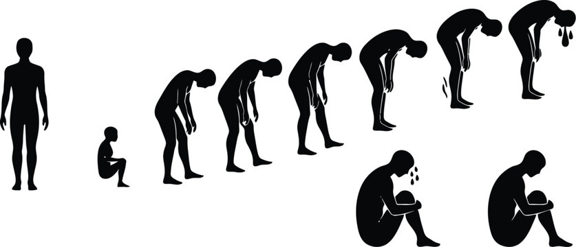 Human evolution silhouette from upright stance to modern homo sapien posture