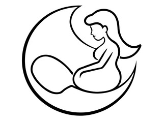 Obraz premium A serene mermaid gracefully sitting on a crescent moon surrounded by calm waters and starry night sky