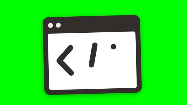 Minimalist terminal window icon with code closing tag on green background for web development