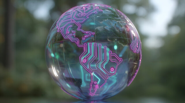 Digital globe circuit earth nature conservation hologram in forest suggesting green technology and connected planet