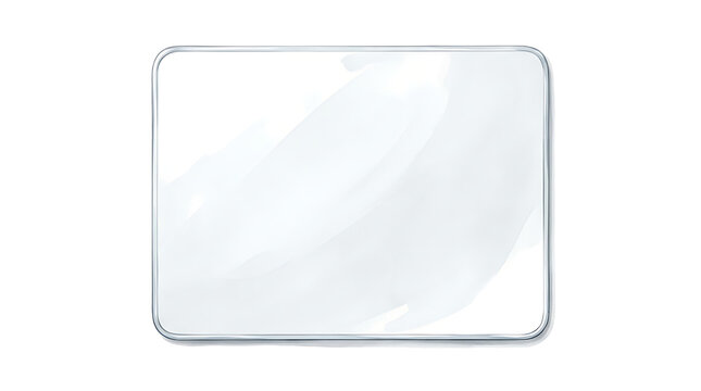 Rectangular glass mirror with rounded corners and thin silver frame on a white background