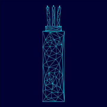 Electric cable low poly triangulation triangulated polygonal electric cyan blue vibrant aqua neon color outline contour line