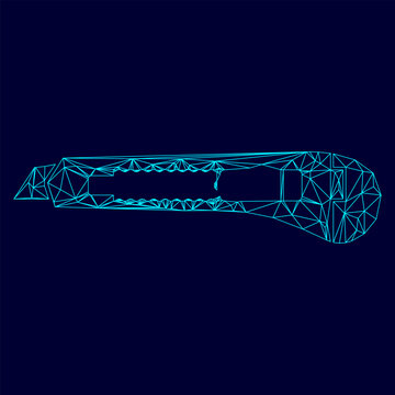 Paper knife low poly triangulation triangulated polygonal electric cyan blue vibrant aqua neon color outline contour line