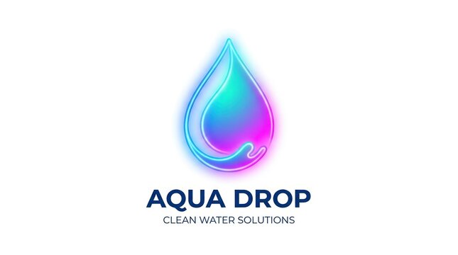 Vibrant glowing water drop logo with text