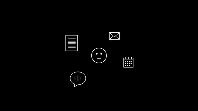 Multitasking, Work Overload, Burnout - Loopable - White Fill with 75% Transparent Black Stroke - Minimal Flat Design Motion Graphics Clip, Transparent Background