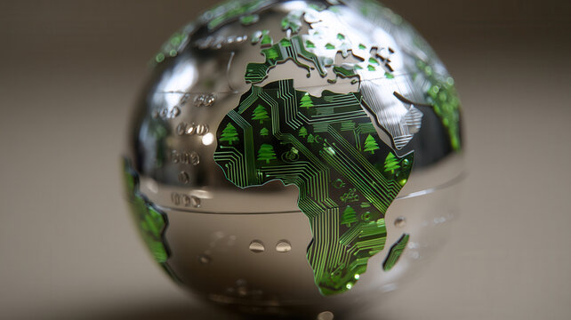 Nature conservation globe circuit Africa digital earth technology green environment concept for sustainable ecology