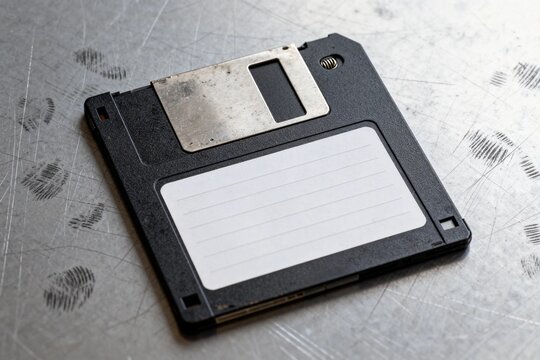 Vintage floppy disk on scratched metal surface