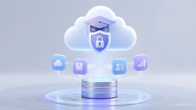 Secure cloud infrastructure empowering modern education, safeguarding academic data, and facilitating digital learning and knowledge sharing.