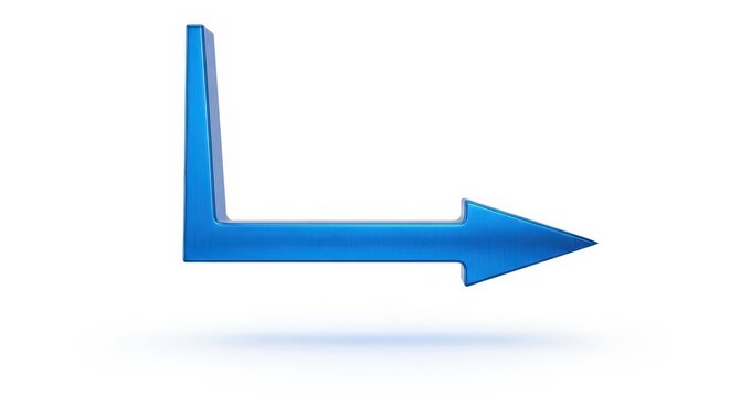 A sleek metallic arrow bends at a precise ninety-degree angle against a clean white background, showcasing sharp geometric lines and depth, movement, engineering, arrow