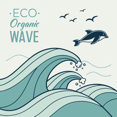 Eco organic wave with a dolphin illustration © Kholil