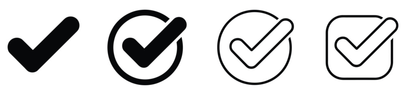 Check box icon set featuring right tick buttons, success confirmation, verified selection, interface symbols, vector, design