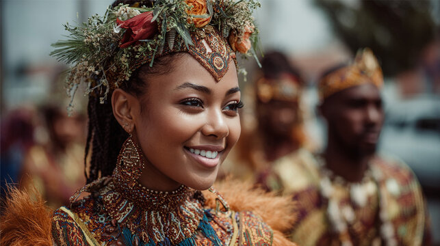 People celebrate Day South Africa with traditional clothing and joyful expressions in a lively gathering