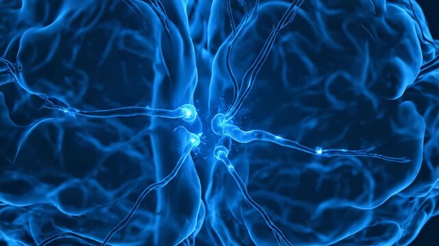 3D animation of active neurons sending electrical signals inside a human brain