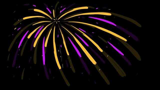 Colorful rain of sparks animation made of bright lines on a black background. Hand-drawn fireworks animation in Full HD.