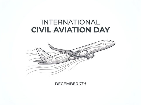 Artistic sketch banner honoring the annual global civil aviation observance with a classic twin-engine jet illustration.