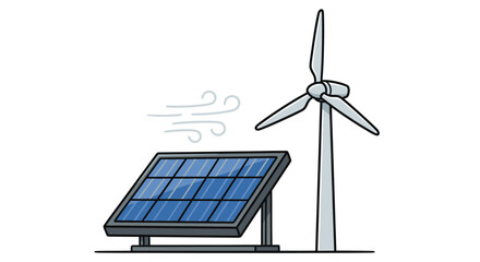 Solar panel and wind turbine vector illustration on white background © Rahul