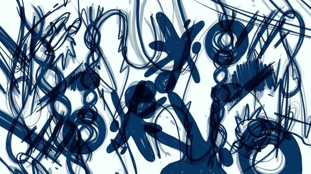 Chaotic dynamic background with ink blots hatching and splashes on a white background. Abstract stock effect with chaotic splash texture in Full HD.