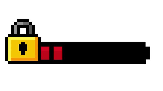 Pixelated security concept demonstrating a locked progress bar, symbolizing restricted access or an incomplete game level design or user interface element in a digital environment