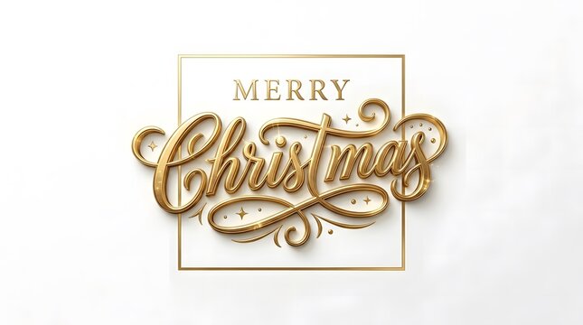 Merry Christmas elegant gold lettering on white background, luxury 3D golden typography holiday greeting, festive metallic script calligraphy