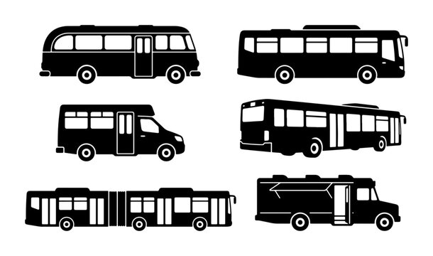 Diverse Bus Silhouettes Collection: City Transit, Coach, Articulated, Minibus Icons