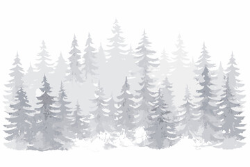 Fototapeta premium Watercolor Pine Forest With Misty Effect On A White Background