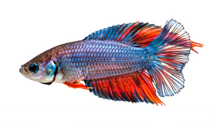 Fototapeta premium Colorful betta fish isolated on white. Beautiful Siamese fighting fish with flowing fins.