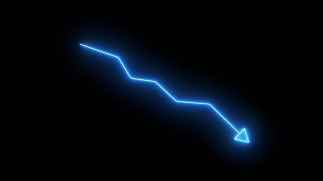 Global business arrow line animation. Abstract glowing neon line business graph growth arrow go down . Arrow pointing downward on digital financial graph