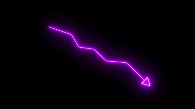 Global business arrow line animation. Abstract glowing neon line business graph growth arrow go down . Arrow pointing downward on digital financial graph