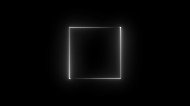Square frame animation neon light on black background. Abstract glowing neon frame rectangle icon animation background.