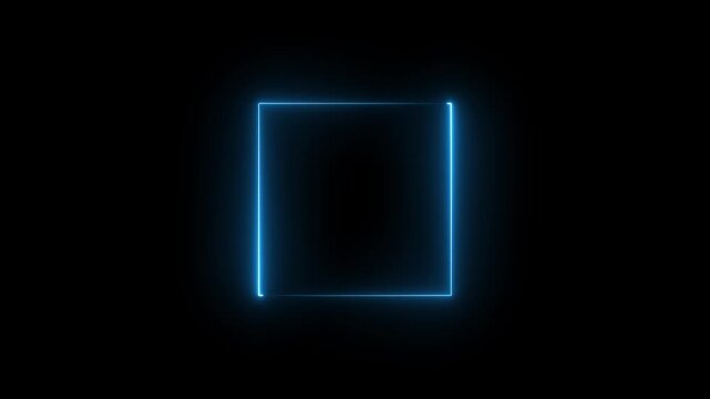 Square frame animation neon light on black background. Abstract glowing neon frame rectangle icon animation background.
