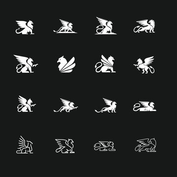 Griffin Logos Collection - Stylized Mythical Creature Vector Icons for Heraldry, Branding, and Graphic Design