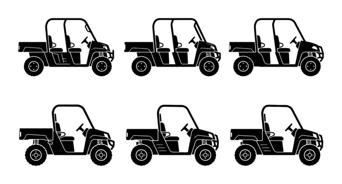 Utility Vehicle Icons, Side-by-Side UTV Silhouettes, All-Terrain Vehicle Vector Set