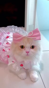 cat with a pink rose