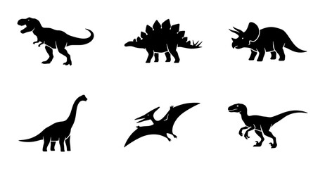 Dinosaur Silhouettes Collection: Prehistoric Creatures Vector Icons, Jurassic Era Icons, Paleontology Graphics © Kabita