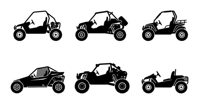Off-road Buggy Vector Icons, Dune Buggy Silhouettes, All-Terrain Vehicle Set, Outdoor Adventure Graphics