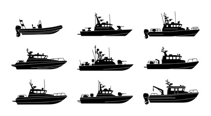 Naval Patrol Boats, Military Vessels, Coast Guard Ships, Vector Silhouettes Collection © Kabita