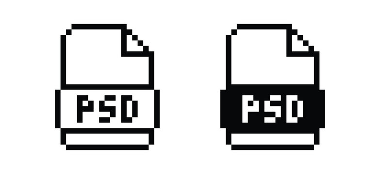 pixel art PSD File format icon. pixel art PSD Document format file icon.