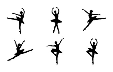 Ballet Dancer Silhouettes, Elegant Poses Collection, Graceful Female Performers Set © Arko