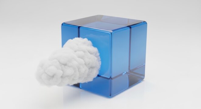 Blue cube with cloud coming out