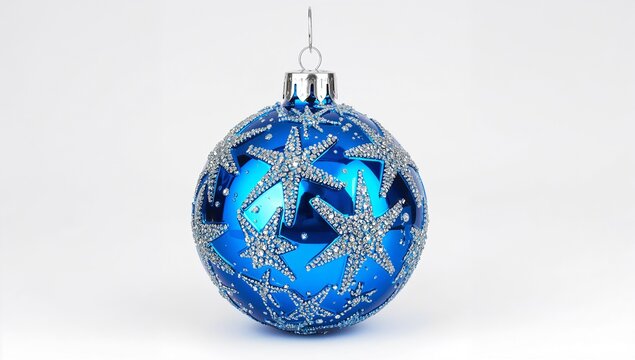 Isolated Blue Christmas Ornament with Silver Star Pattern PNG &ndash; Festive Holiday Decoration