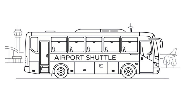 Airport shuttle bus side view art.