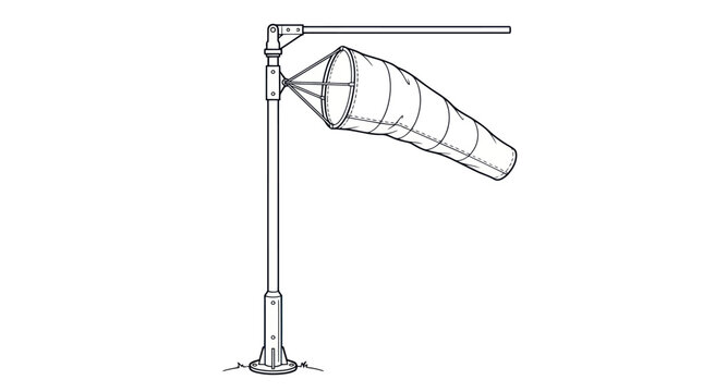 Airport windsock on metal pole line art illustration