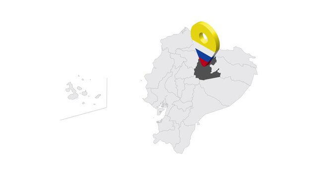 Location Napo Province on map Ecuador. 3d Napo Province emblem map marker location pin. Map of Ecuador showing different parts. 4K.  Animated Video