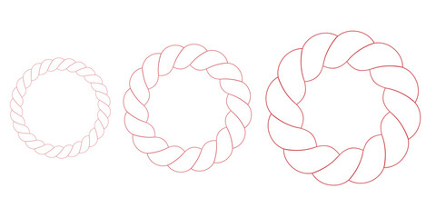 Three different sizes of round twisted rope frames in a simple black and red outline style © Ai Gallerybd