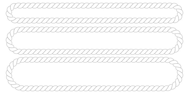 Three decorative rope borders and frames shaped as long rounded rectangles for text design elements