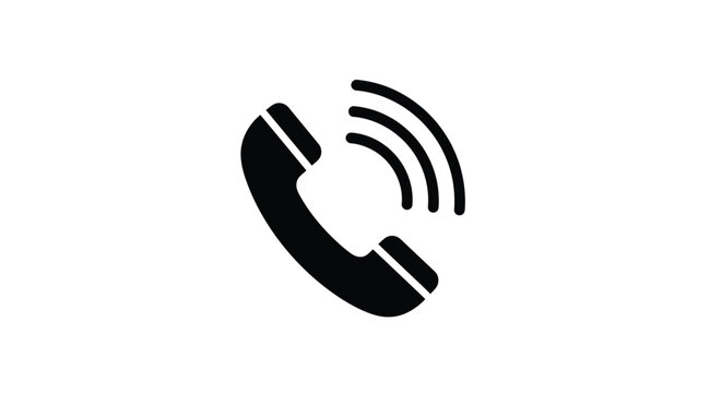Telephone handset icon with incoming call waves on a white background