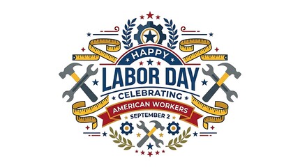 Fototapeta premium Labor day typographic banner with tools and gears .
