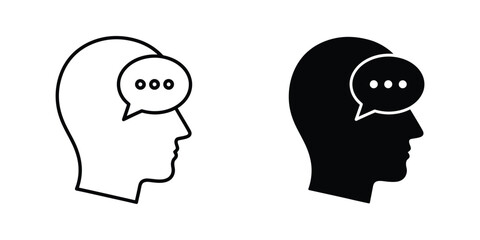 Human head silhouette with speech bubble icon communicating ideas during thought process for conceptual design © PixoraStock