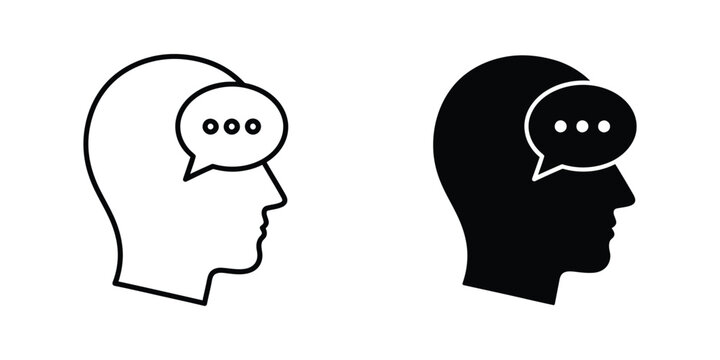 Human head silhouette with speech bubble icon communicating ideas during thought process for conceptual design
