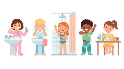 Obraz premium Children Washing Hands and Brushing Teeth to Promote Good Hygiene Habits in a Bright Bathroom